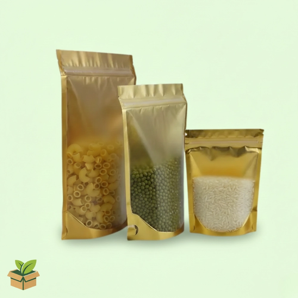 Golden Clear Zipper Pouches | Stand‑Up Window Food Bag