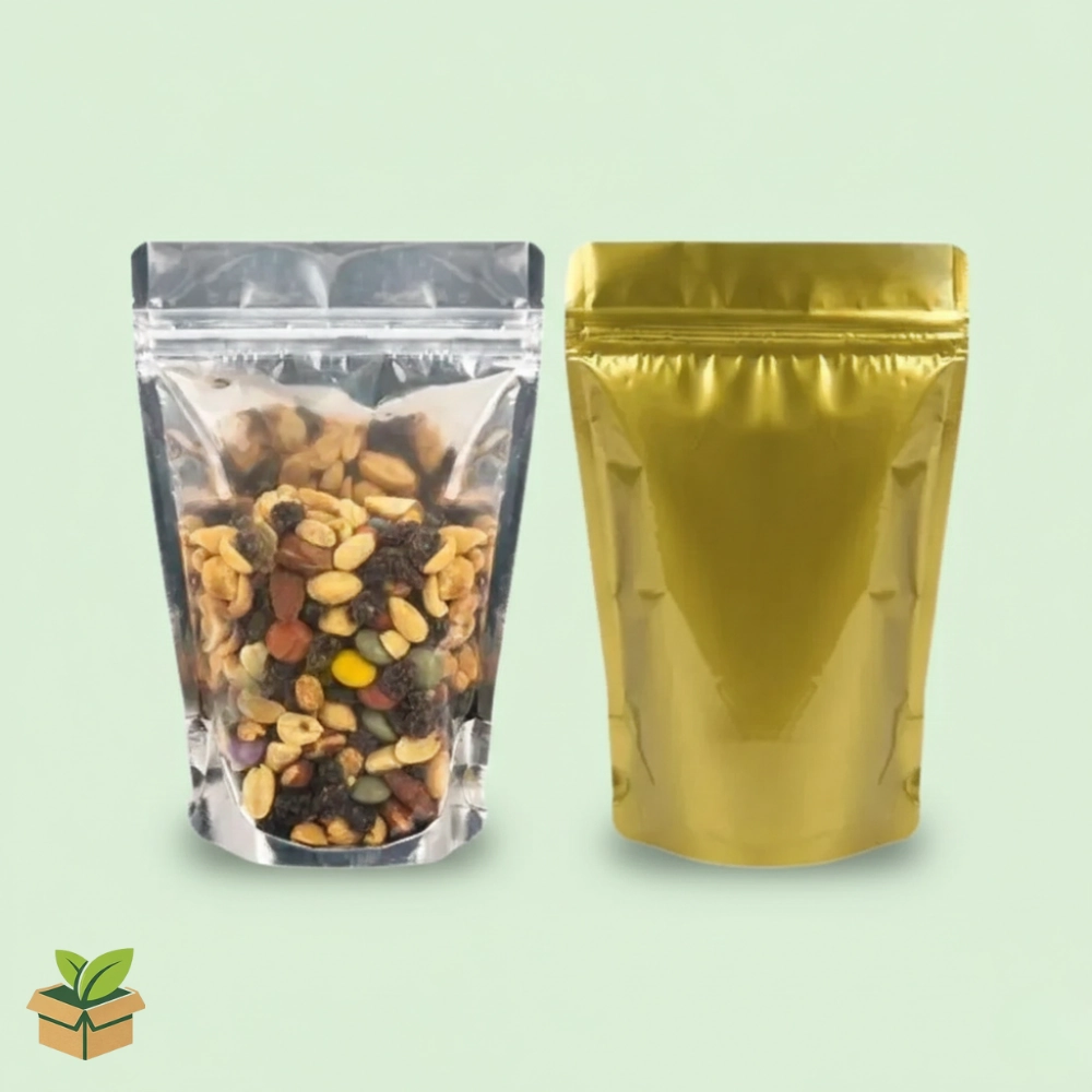 Golden Clear Zipper Pouches | Stand‑Up Window Food Bag