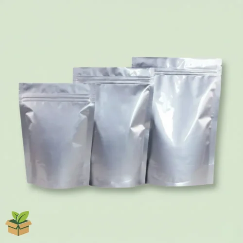 Silver Aluminium Foil Stand‑Up Zipper Pouches