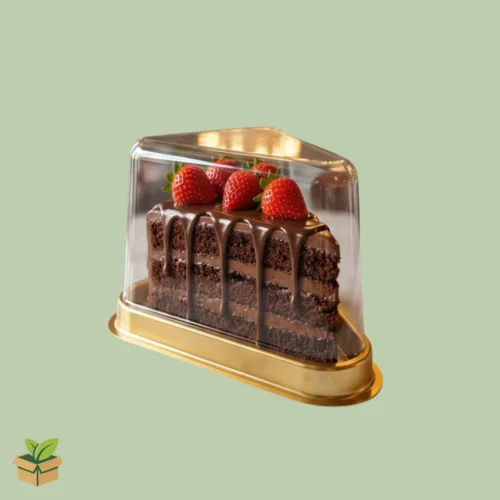 Clear Plastic Cake Slice Box with Golden Base | Display‑Ready