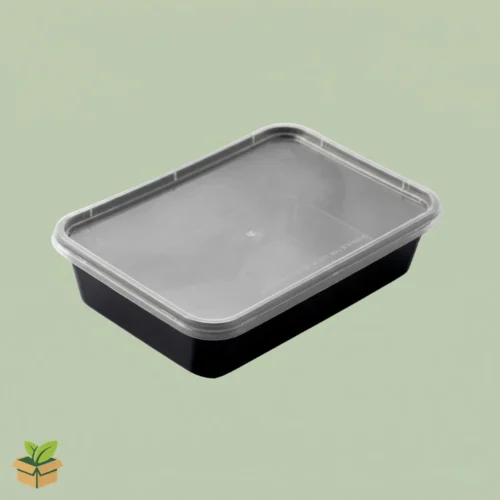 500ml Disposable Black Plastic Food Container with Clear Snap Lid