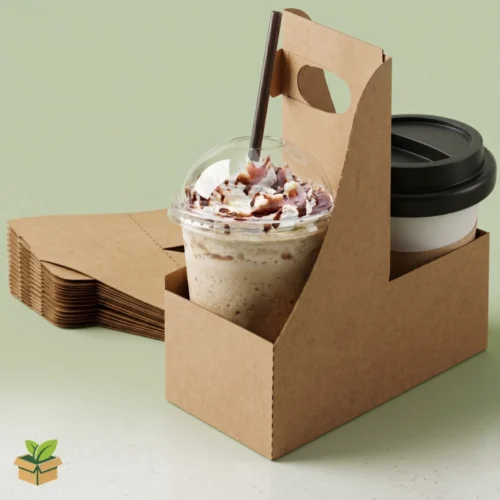Disposable Cup Carrier with Handle - Eco-Friendly Kraft Paper 2 Cup Holder