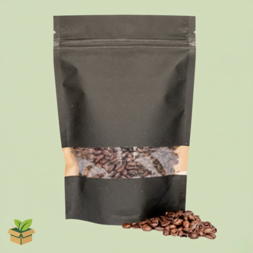 Black Kraft Standup Pouch with Window (12×20 cm)