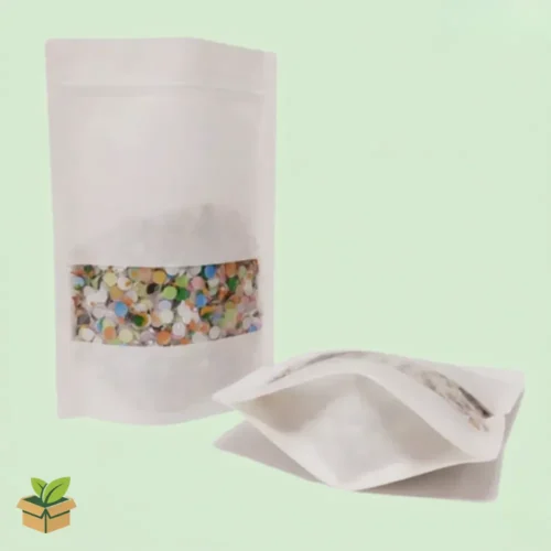 Kraft Standup Pouch 12×20 cm White with Window | Eco Packaging