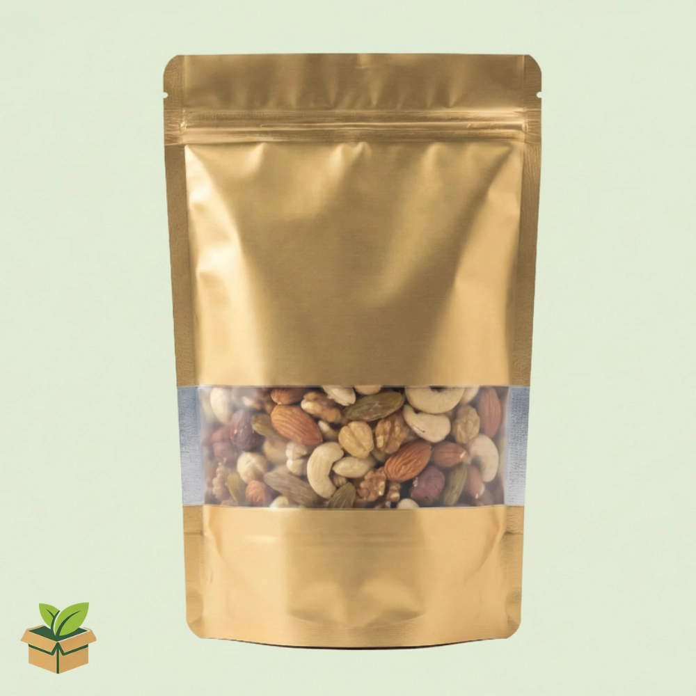 Matte Gold Stand‑Up Pouch with Window 16×24cm