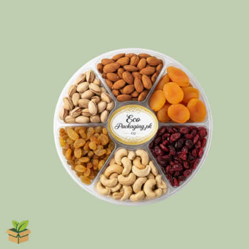 Six Portion Acrylic Box with Dry Fruits and Nuts - 750gm Premium Gift Tray