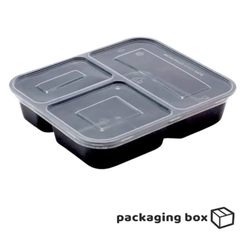 Three Portion Black Plastic Tray