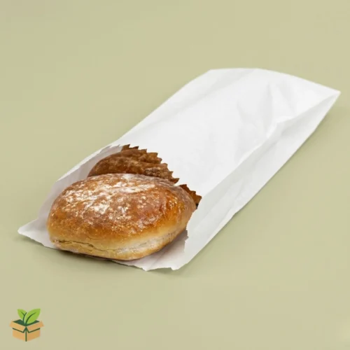 White Cookie Pouch with Fresh Artisan Bread Roll – Eco-Friendly Disposable Bakery Packaging Bag