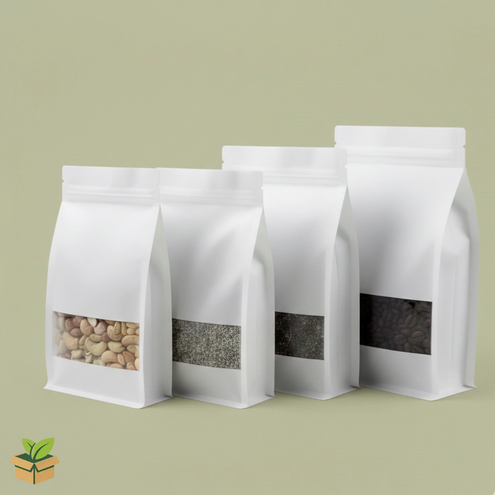 White Flat‑Bottom Side‑Gusseted Pouch with Window (20×30 cm)