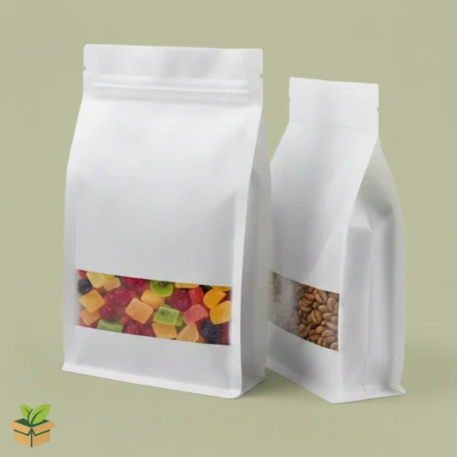 White Flat‑Bottom Side‑Gusseted Pouch with Window (12×22 cm)