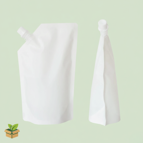 White matte stand‑up spout pouch with side screw spout cap on a light background.