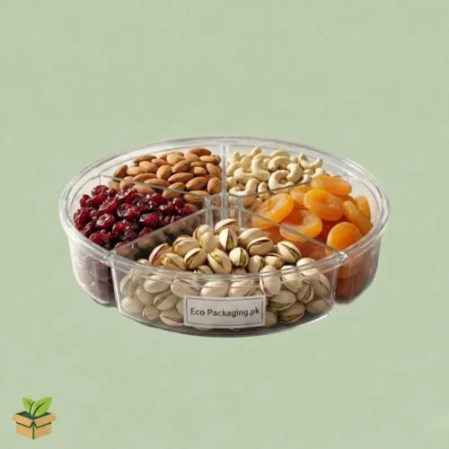 5 Portion Acrylic Round Tray with Dry Fruits Display - Eco Packaging