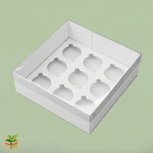 9 Cavity Cake Box with Clear Lid - White Professional Bakery Packaging