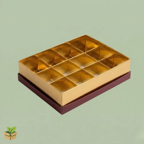 9 Cavity Gold Chocolate Box with Transparent Lid - Premium Gift Packaging