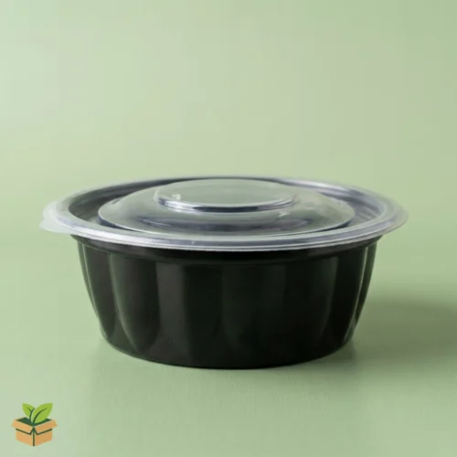 Black Salad Bowl with Clear Dome Lid – Round Plastic Food Container