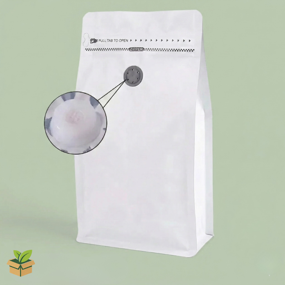 White Stand Up Pouch With Valve 33.5x15cm - Premium Coffee Packaging