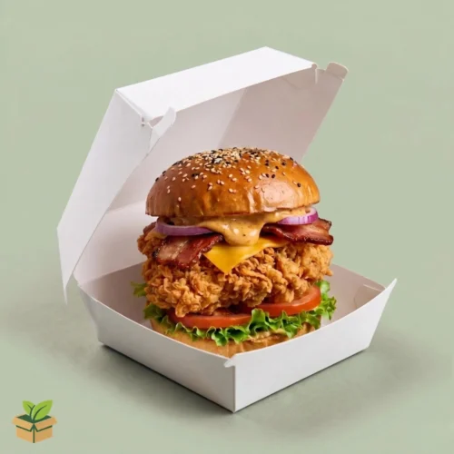 White Zinger Burger Box – Eco-Friendly Food-Grade Large Burger Takeaway Packaging
