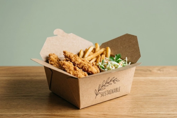 Kraft Food Box with Fried Chicken and Fries – Sustainable Restaurant Packaging