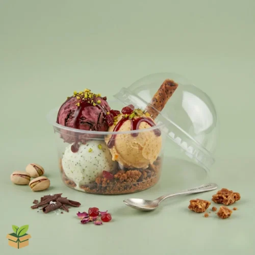 Clear Plastic Disposable Dessert Cups with Dome Lid — Ice Cream & Sundae Bowl