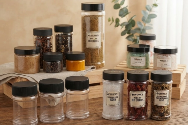 Round Plastic Jars for Spice and Food Storage | Clear Plastic Containers with Black Lid