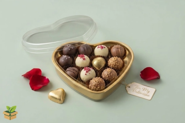 Heart Shape Chocolate Box with Gold Base – Valentine's Day Gift